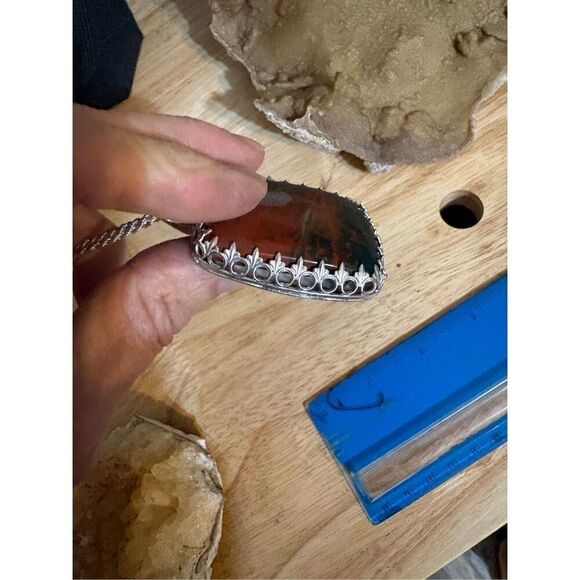 Necklace, Bloodstone and Sterling Silver Pendant, NEW, Handmade, Artisan, Unique - Picture 9 of 9